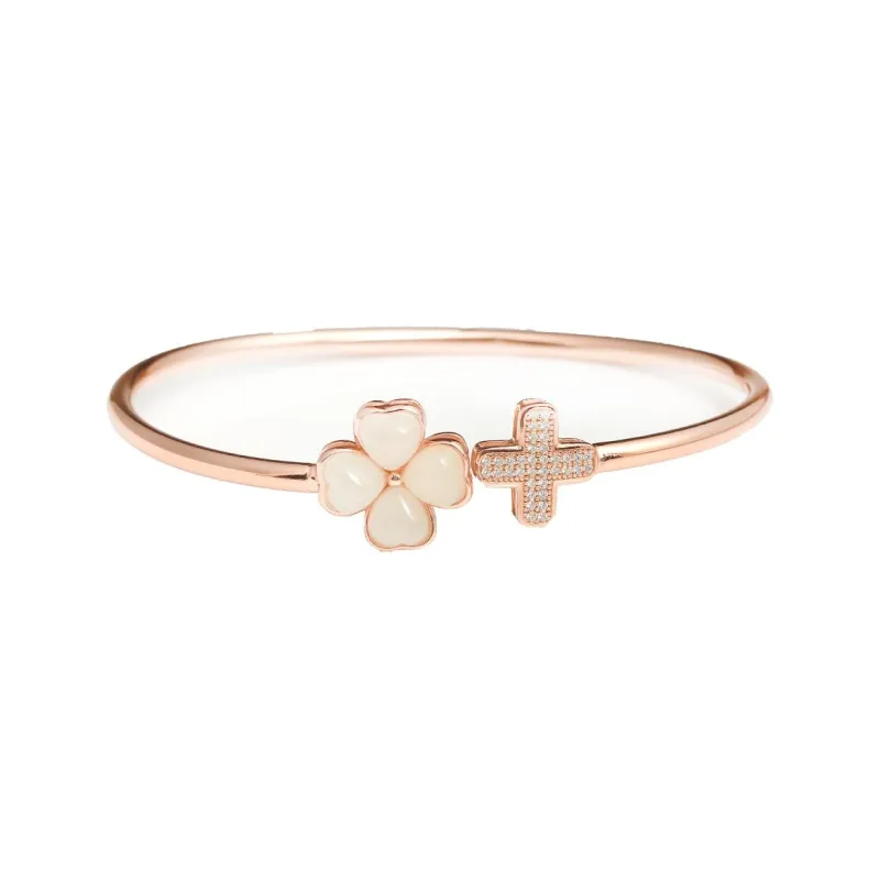 Artisan Lock Heart Jade Hetian Jade 925 Sterling Silver Hetian Jade Bangles Women's Jasper-9