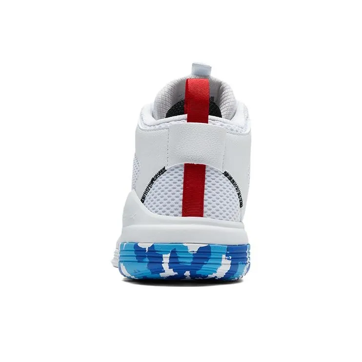 PEAK Burning Plains Cushioning Wear Resistant Rebound Mid Top Basketball Shoes Men's White Blue-3