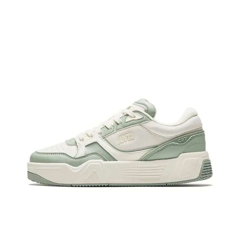 Anta C37 Series Durable Breathable Low Top Skateboard Shoes Women's White Green-0