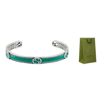GUCCI 925 Sterling Silver Bangles Unisex Sapphire Green/Silver