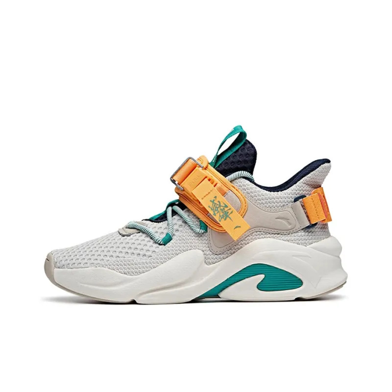 Anta Bastard Cushioning Anti Slip Wear Resistant Breathability Low Top Chunky Sneakers Men's White Green Orange-0
