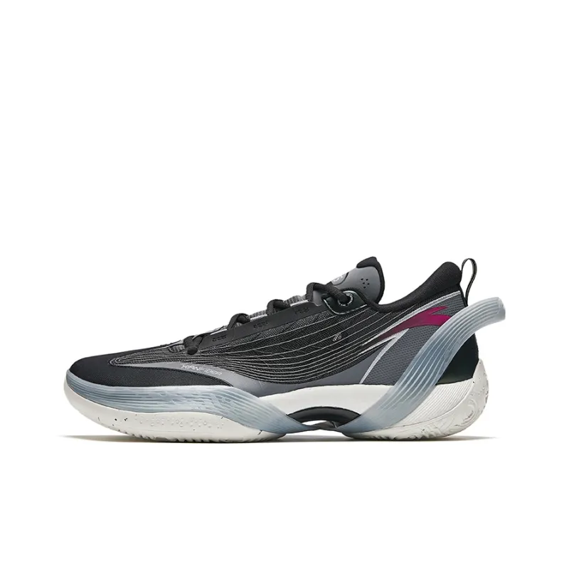 Anta Three-point Rain1.0 Cushioned Slip-Resistant Low-Top Basketball Shoes Men's Black Gray Red-0