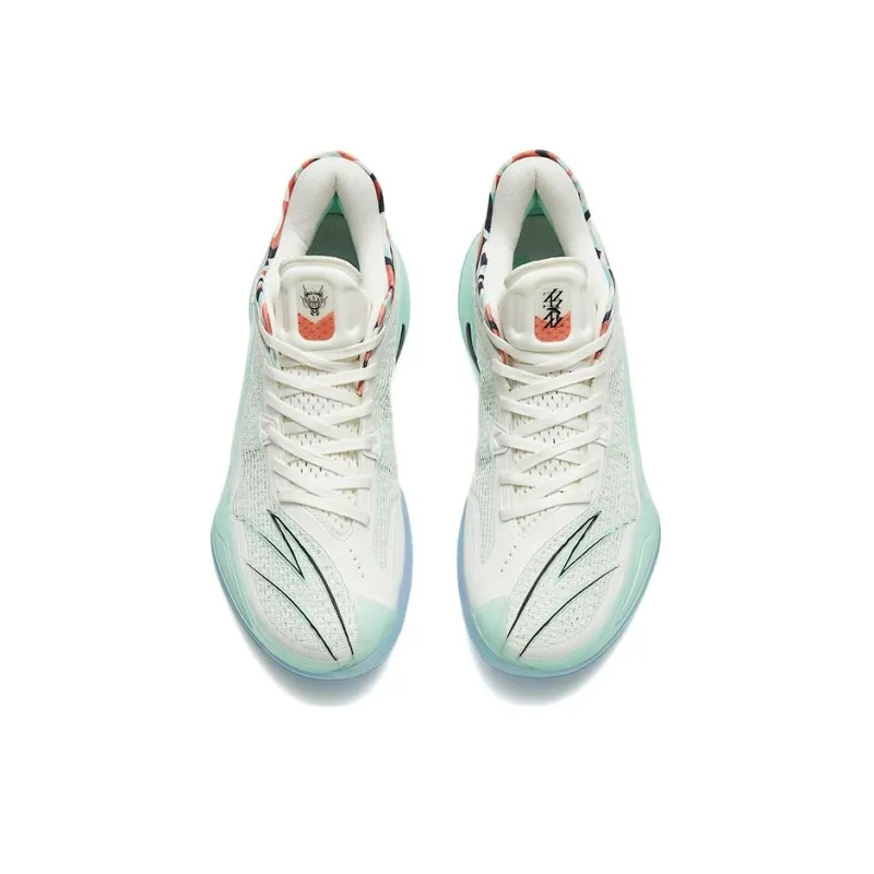 Anta Lighthearted 4 Crazy 4 Dragon Rising Anti Slip Wear Resistant Low Top Basketball Shoes Men's White Mint Green-2