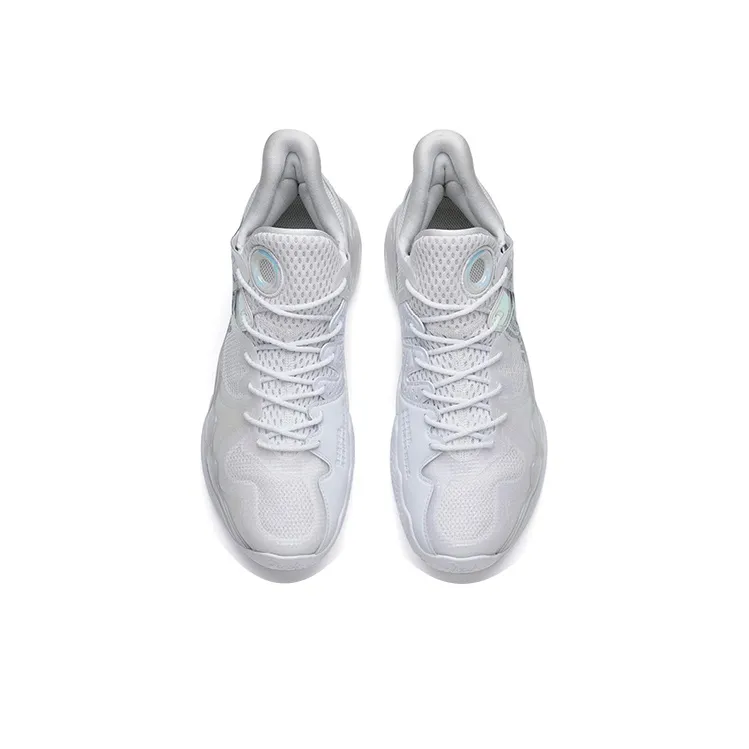 Anta Shock Wave 4 Cushioning Anti Slip And Wear Resistant Coverage Support Low Top Basketball Shoes Men's White-3