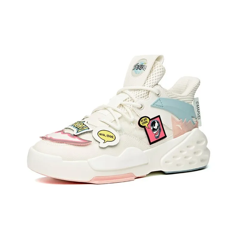 MARVEL x Anta Bastard Slip-Resistant Cushioning Wear-Resistant Breathable Mid-Top Skateboard Shoes Women's Ivory White-1