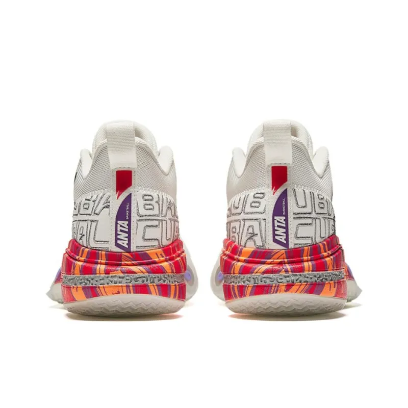 Anta Raid Cushioned Slip-Resistant Low-Top Basketball Shoes Men's White Black Red-3