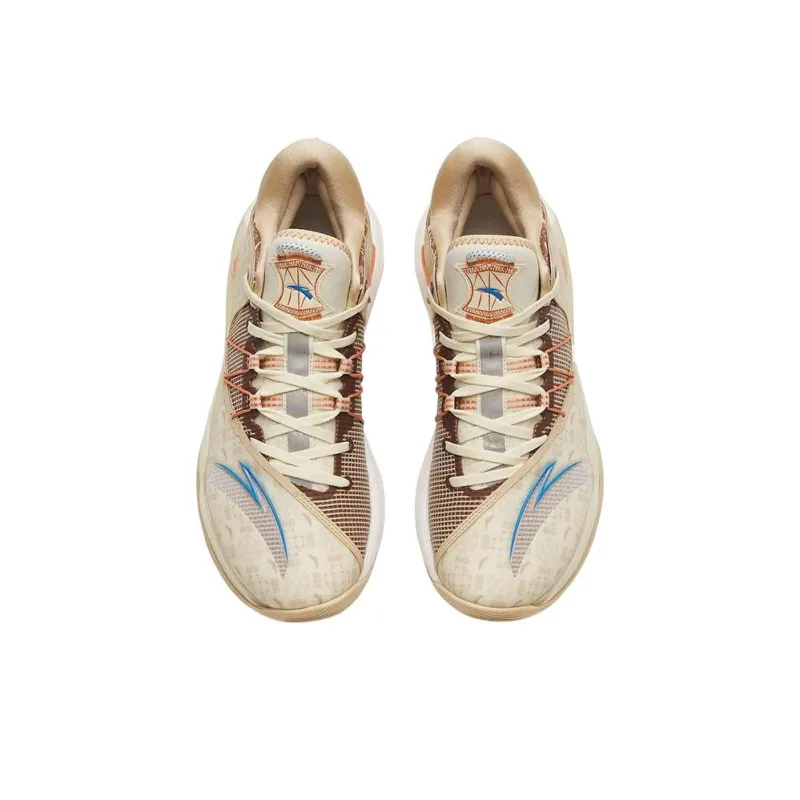 Anta Skyline 1 Anti-Slip Wear-Resistant Low-Top Basketball Shoes Light White Brown Yuanxiao Color Scheme-2