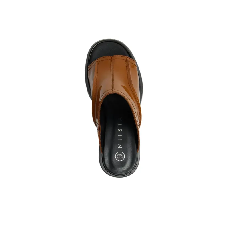 MIISTA Rubber Sole Slide Slippers 8cm Women's Brown-3