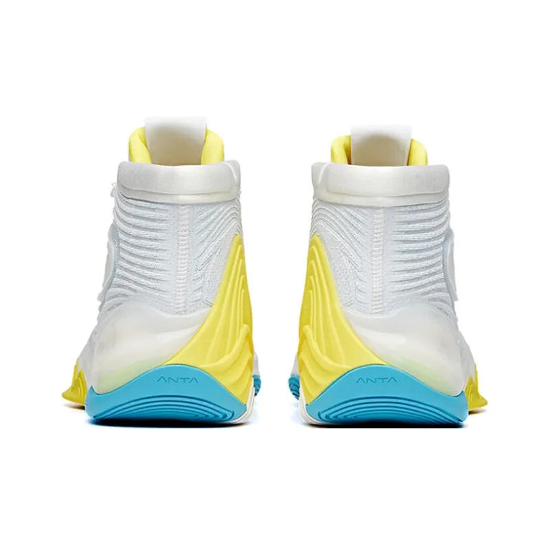 Anta KT6 Thompson Abrasion Resistant Breathable High Top Basketball Shoes Men's White Blue Yellow-3