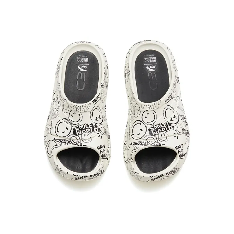 SMILEY x Anta C37 Series Rubber Sole Slide Slippers Men's Black White-2