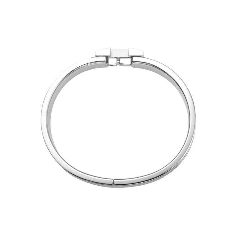 HERMES Clic H Palladium Plated Bangles Women's Black/Silver Color-4