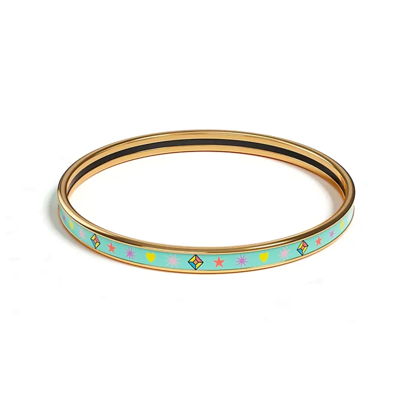 HERMES Enamel Gold plated Bangles Women's Gold/Green-0
