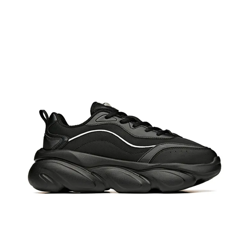 Anta Cat Paw Shock Absorbers Slip Resistant, Abrasion Resistant, Breathable Low Top Chunky Sneakers Women's Black-1