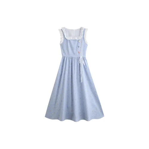 MKBY Sleeveless Dresses Women's Blue Check