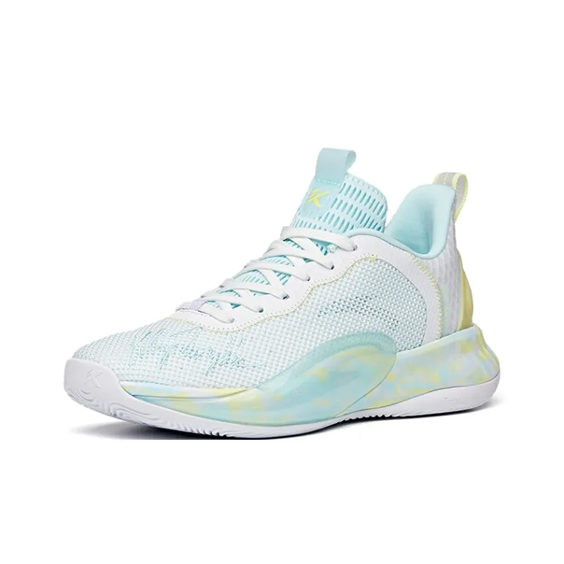 Anta Light Cavalry 6 Anti-Slip Wear-Resistant Low-Top Basketball Shoes White Blue Green-1