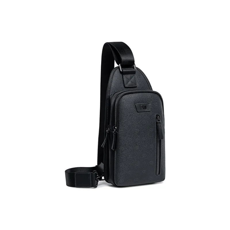 HLA Top Grain Cow Leather With Synthetic Leather Sling Bag, Crossbody Bag, Shoulder Bag Medium Size Men's Black-1