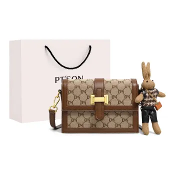 PT'SON Synthetic Leather, Textile Mosaic Small Square Bag, Crossbody Bag, Shoulder Bag Regular Women's Coffee