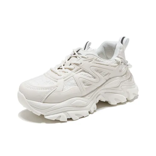 Little Red Man Platform Versatile Height Increasing Breathable Low-Top Chunky Sneakers Women's Ecru
