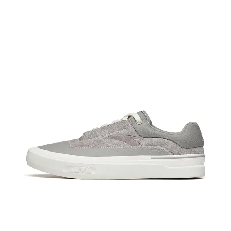Anta Ao Li Coverage Anti Slip And Wear Resistant Lightweight Low Top Skateboard Shoes Men's Gray White Leather Suede-0