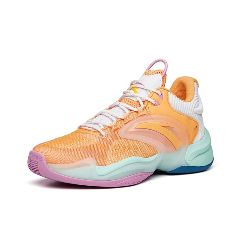 Anta Hear Wave 3 Cushioned Slip-Resistant Mid-Top Basketball Shoes Men's Yellow Orange-1
