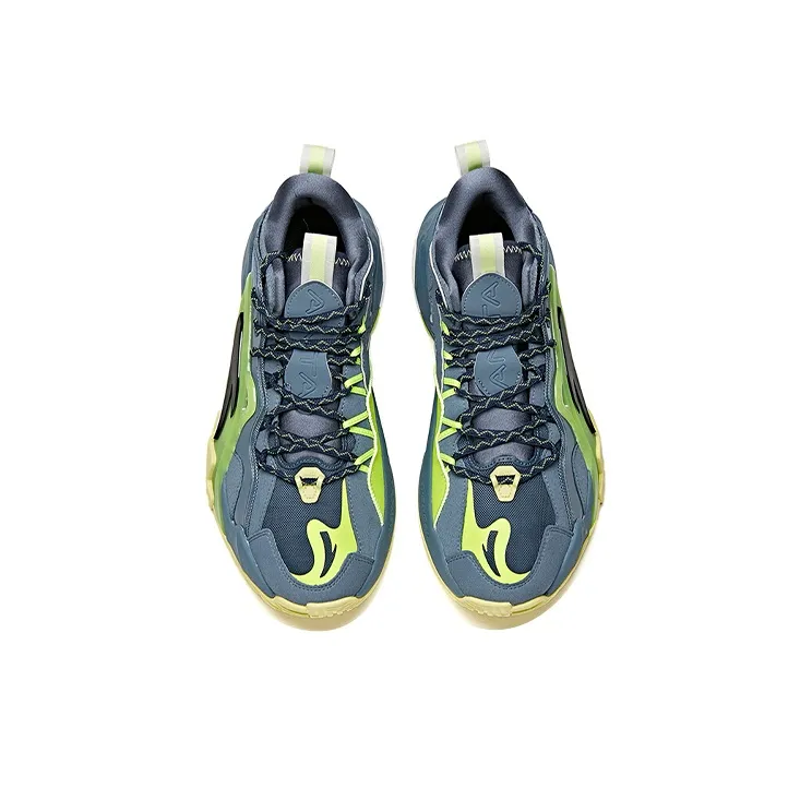 Anta Airspace 3 Anti Slip Wear Resistant Mid Top Basketball Shoes Men's Gray Green-2