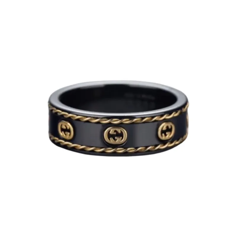 GUCCI 18K Gold Rings Unisex Black-2