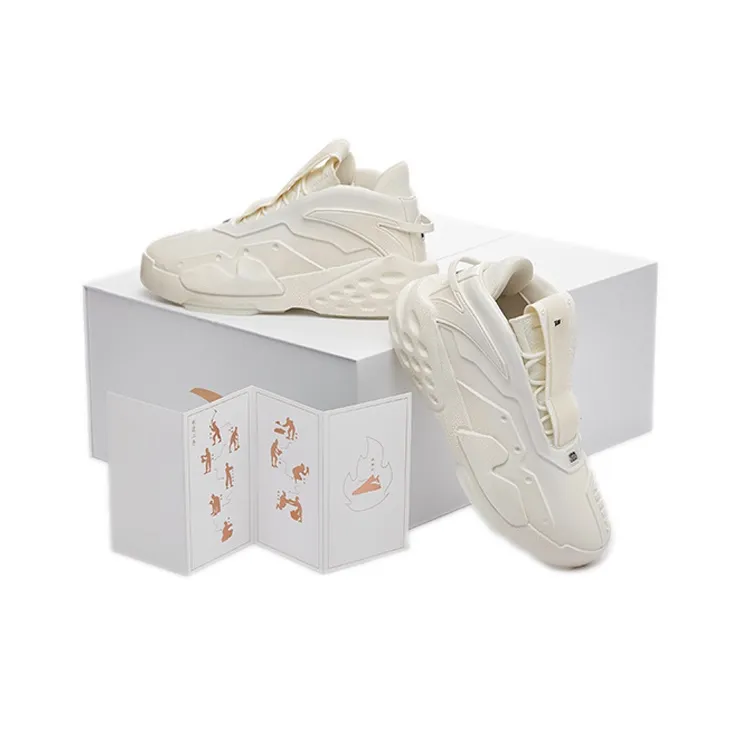 Anta Bastard Monologue Anti Slip Wear Resistant High Top Skateboard Shoes Men's White, Ru Kiln-1