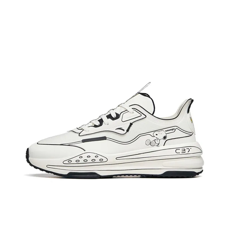 SNOOPY x Anta C37 Series Cushioned Slip-Resistant Abrasion-Resistant Low-Top Running Shoes Men's Black White-0