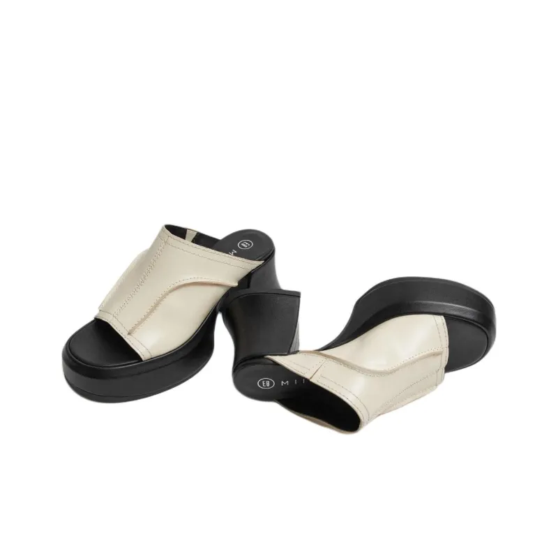 MIISTA Slide Slippers Women's Black White-3