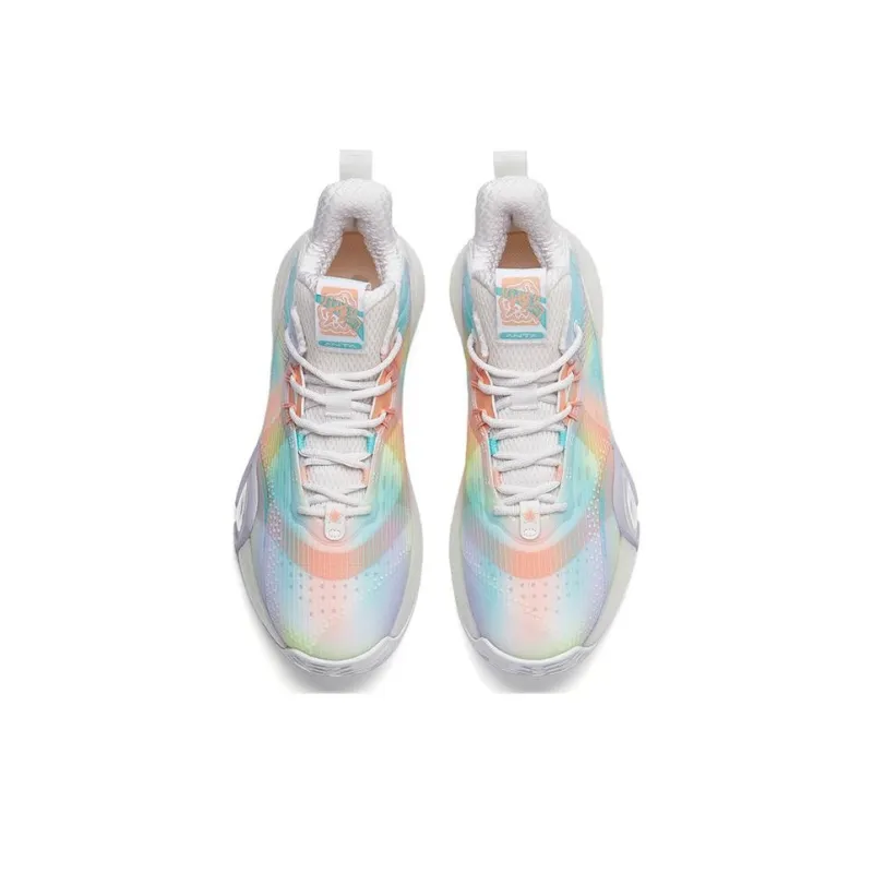 ANTA Bubble Bomb Basketball Shoes Men Low Top Ivory White/Fluorescent Aqua/Light Rainbow Pink-3