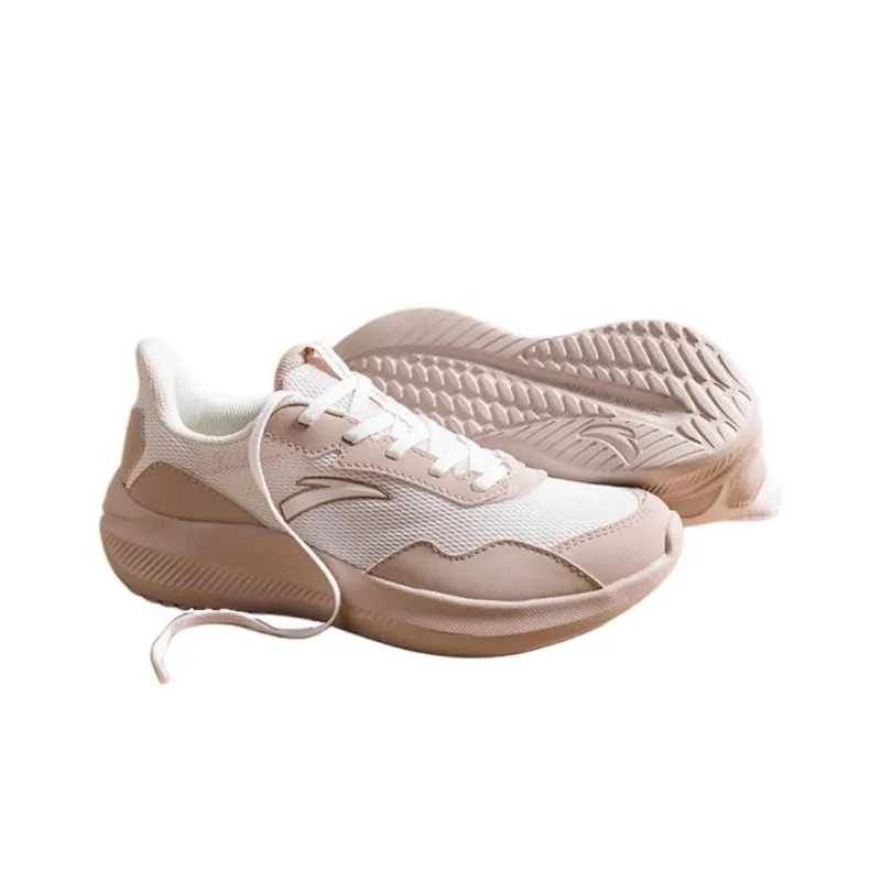 Anta Nebula Cushioning And Breathable Low Top Casual Running Shoes Women's White Pink-3