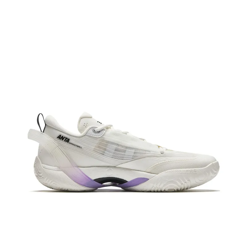 Anta Three point Rain1.0 Cushioned Slip Resistant Low Top Basketball Shoes Men's White Purple-1