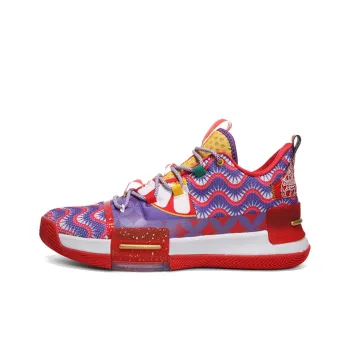 PEAK Flash Cushioning Anti Slip And Wear Resistant Mid Top Basketball Shoes Red Purple