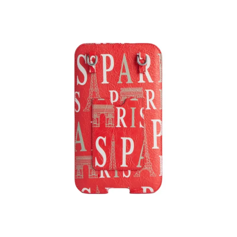 Balenciaga Lambskin Cell Phone Pouch Women's Red-2