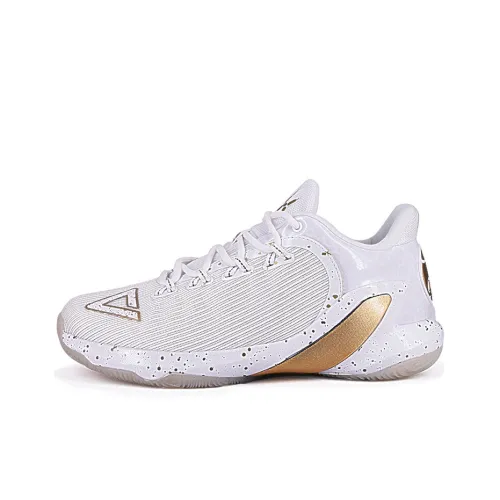 PEAK Parker V Basketball Shoes Men Low-Top All White/Gold