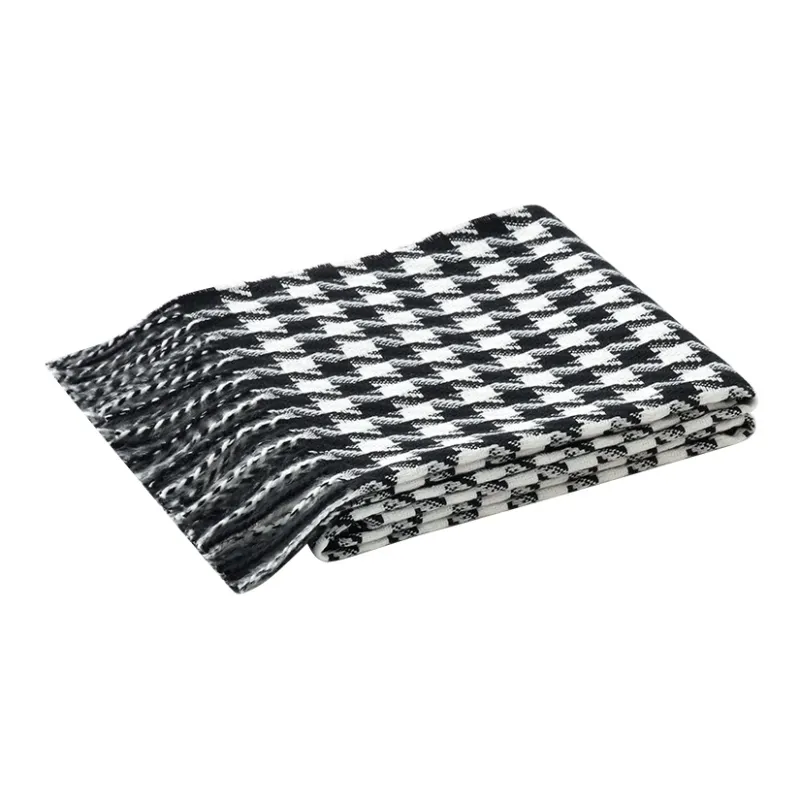 CAMEL Polyester Knit Scarves Unisex Black White-2