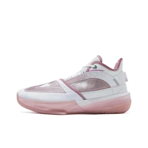 PEAK State Extremely Large Triangle 1.0 Basketball Shoes Men Mid-Top All White/Pink Purple