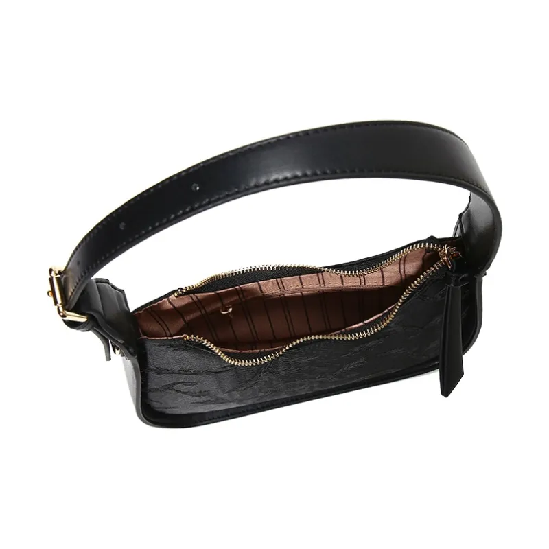 Carit&Koty Polyurethane Synthetic Leather With Fabric And Embossed Leather Baguette Shoulder Bag Trumpets Women's Black-5