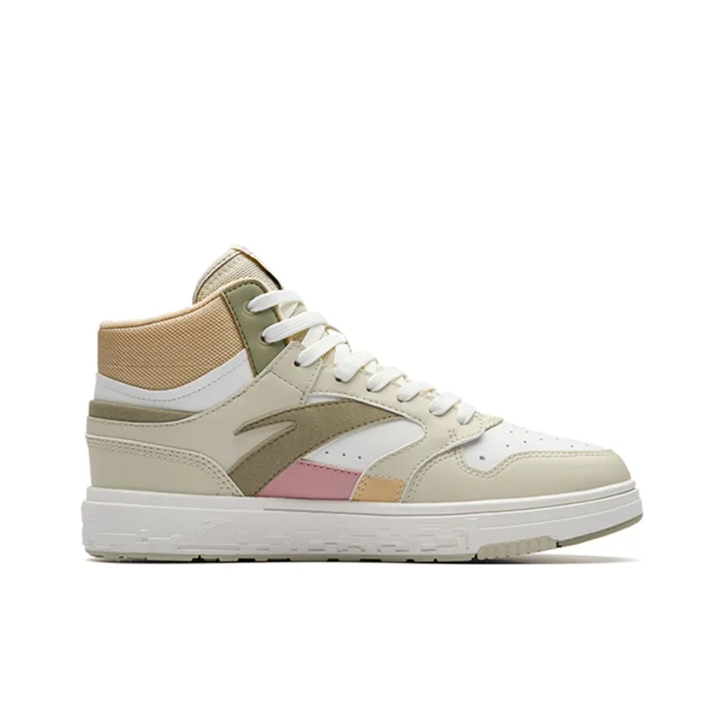 Anta Street Naughty High-Top Skateboard Shoes Women's White Yellow-1