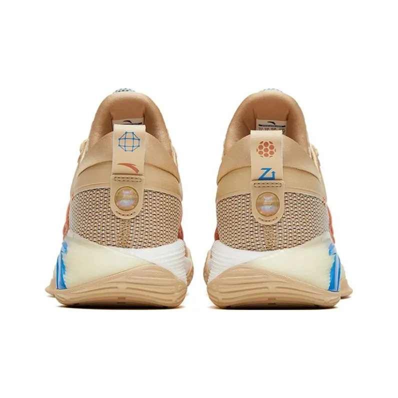 ANTA ZUP Series Basketball Shoes Men Low Top Beige Brown Blue-3