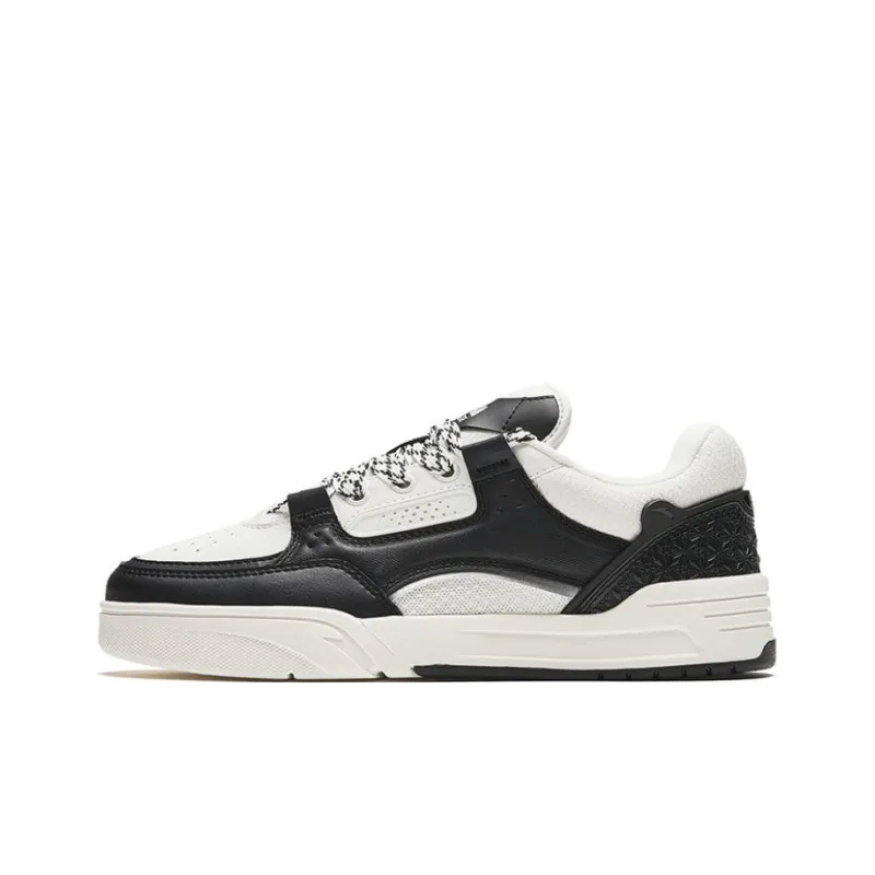 Anta Qike Puffy Shoes Anti-Slip Wear-Resistant Low-Top Skateboard Shoes Women's Ivory White/Black-0