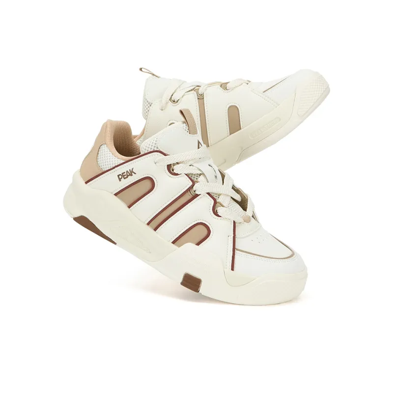 PEAK Tai Ji1.0 Anti Slip And Wear Resistant Height Increasing Low Top Skateboard Shoes Men's White Brown-2