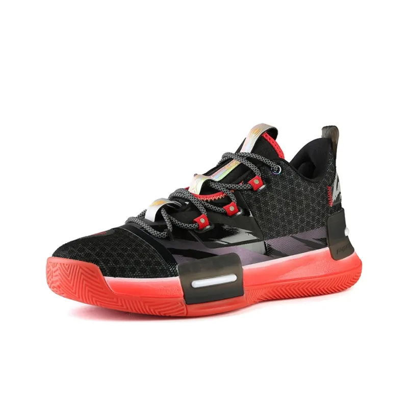 PEAK Flash Cushioning Wear Resistant Low Top Basketball Shoes Men's Black Red-2