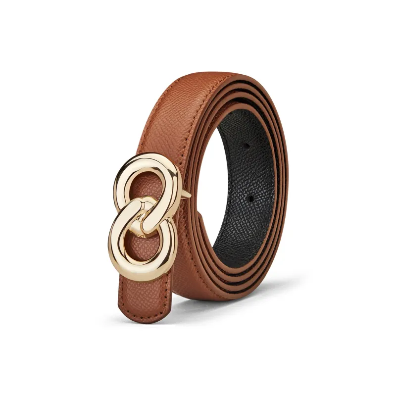 WilliamPOLO Cow Leather Leather Belts Women's Gold Tone Lock Caramel Bottom Black Width  2.4cm-0