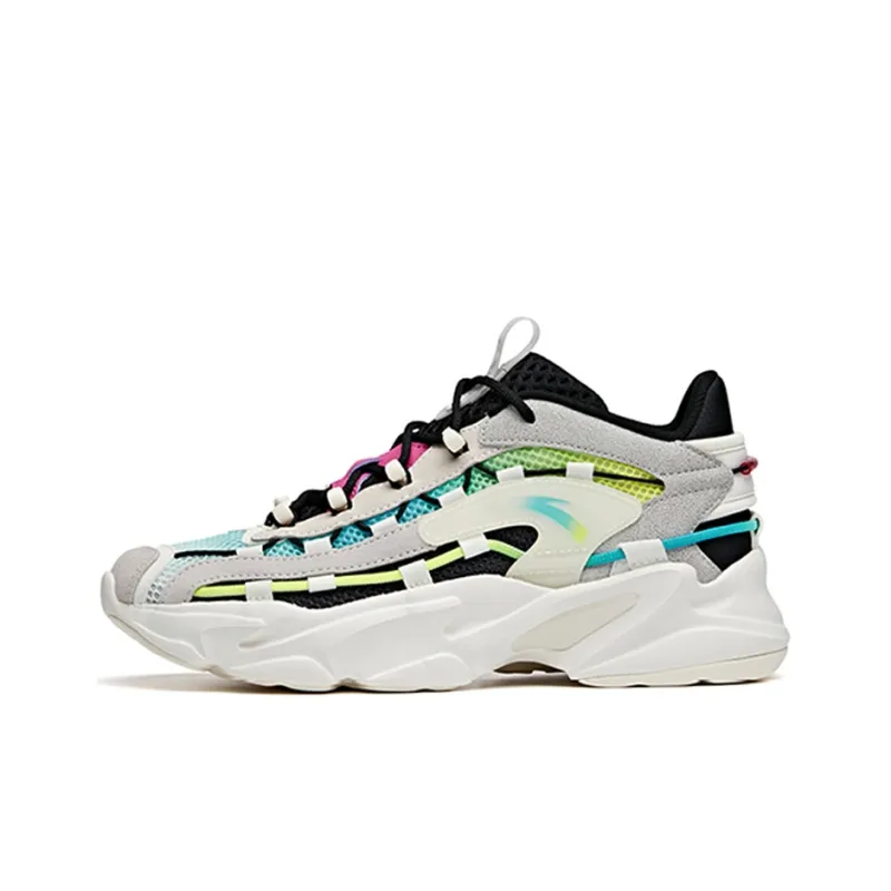 Anta Walker Anti Slip And Wear Resistant Lightweight Low Top Chunky Sneakers Women's Black White Blue-0