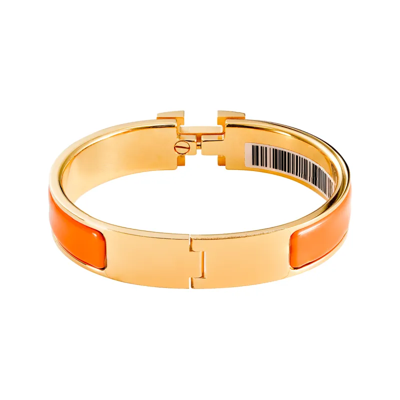HERMES Enamel Bangles Unisex Orange Gold-2