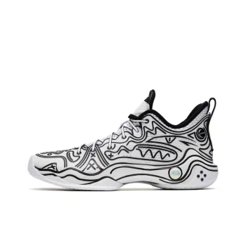 Anta Frenzy 4 Pro Anime Cushioning Anti Slip And Wear Resistant Mid Top Basketball Shoes Black White