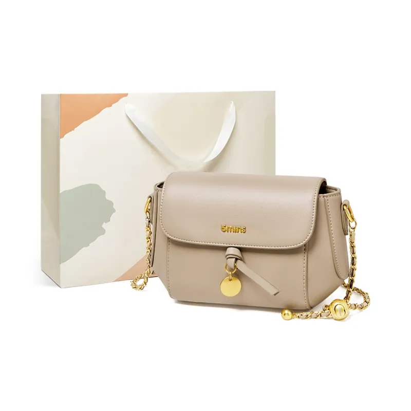 15 MINS Cow Leather Patchwork Synthetic Leather Chain Bag Crossbody Bag Shoulder Bag Women's Oat/Ecru-0