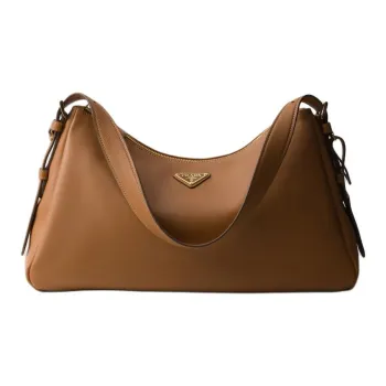 PRADA Grained Leather Hobo Bag Handbag Shoulder Bag Women's Camel