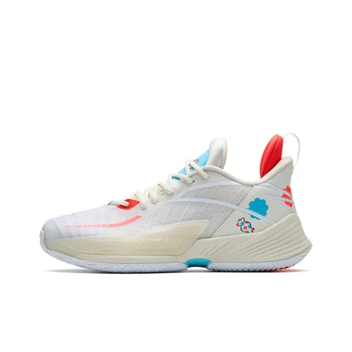 ANTA Light Horseman 3 Basketball Shoes Men Mid-Top Light Beige/Fluorescent Bright Deep Red/Blue